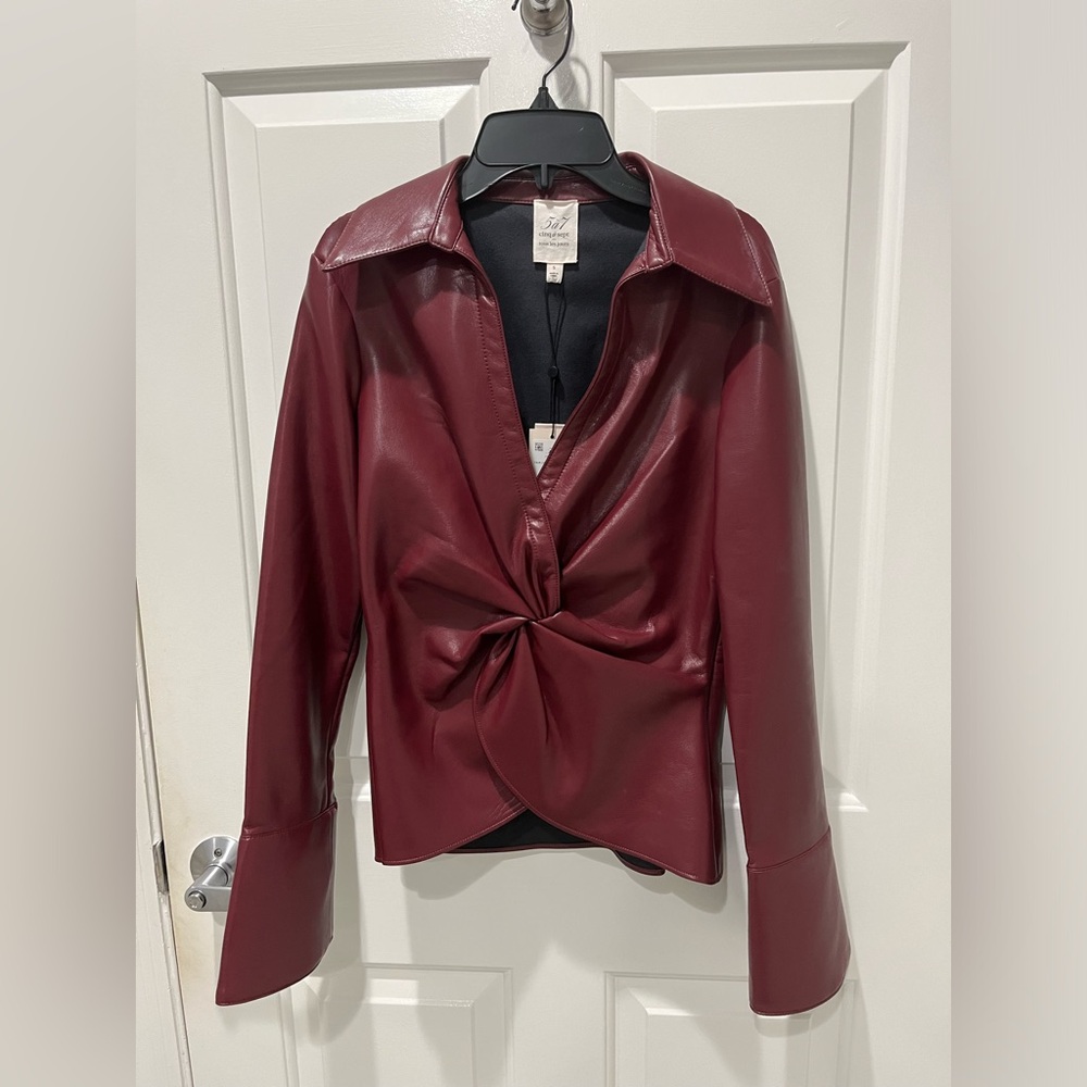 Cinq a Sept McKenna Faux Leather Twist Top Size S NWT